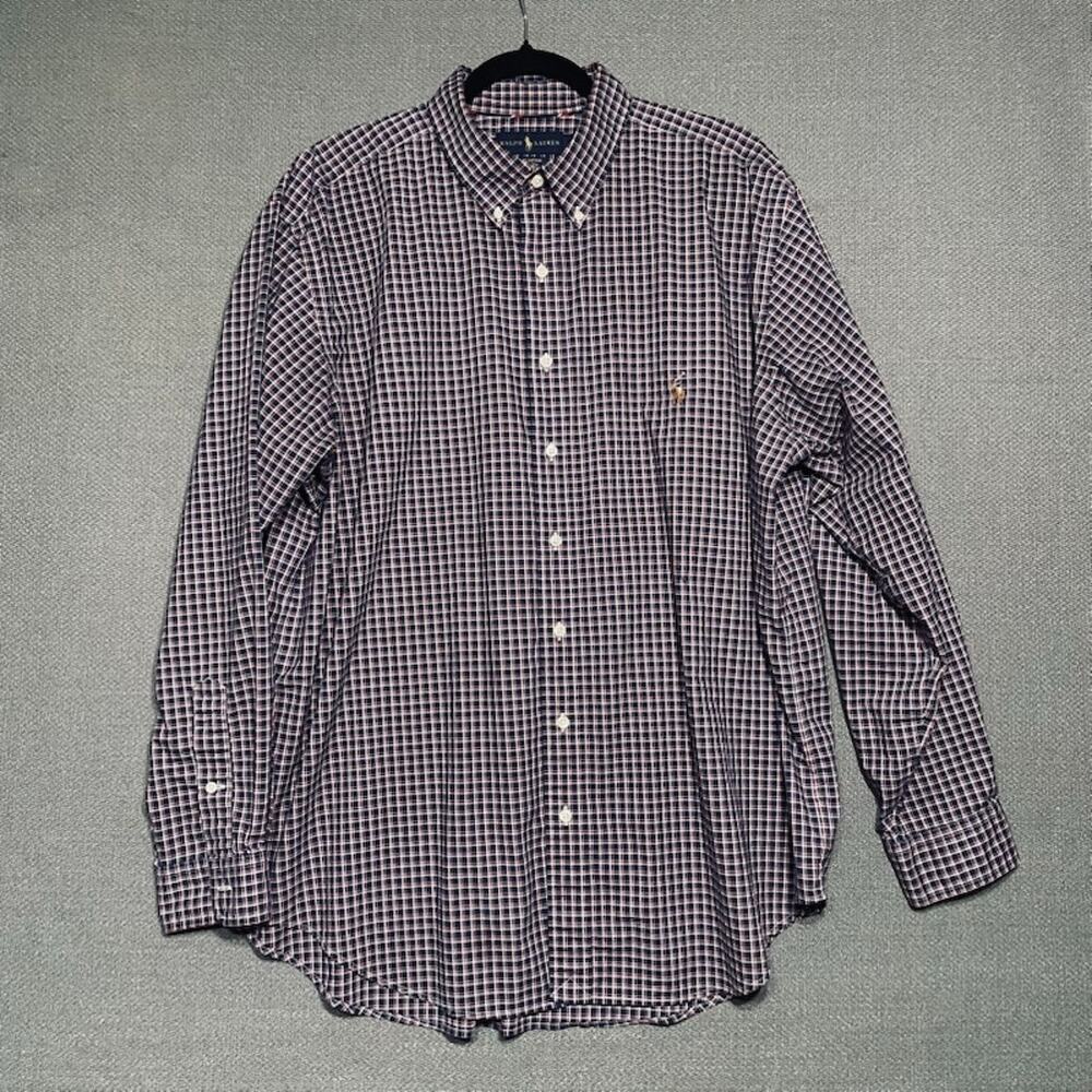 Ralph Lauren Plaid Oxford Button Down Shirt Mens 1X Big Flesh Pony 1XB